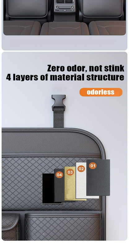 1pc Car Seat Back Organizer with Diamond Pattern - Faux Leather Multi-Compartment Storage Bag for Water Bottles, Tablets, Laptops, and Accessories, Black, Backseat Organizer | Stylish Storage Bag | Faux Leather Bag, Car Stora