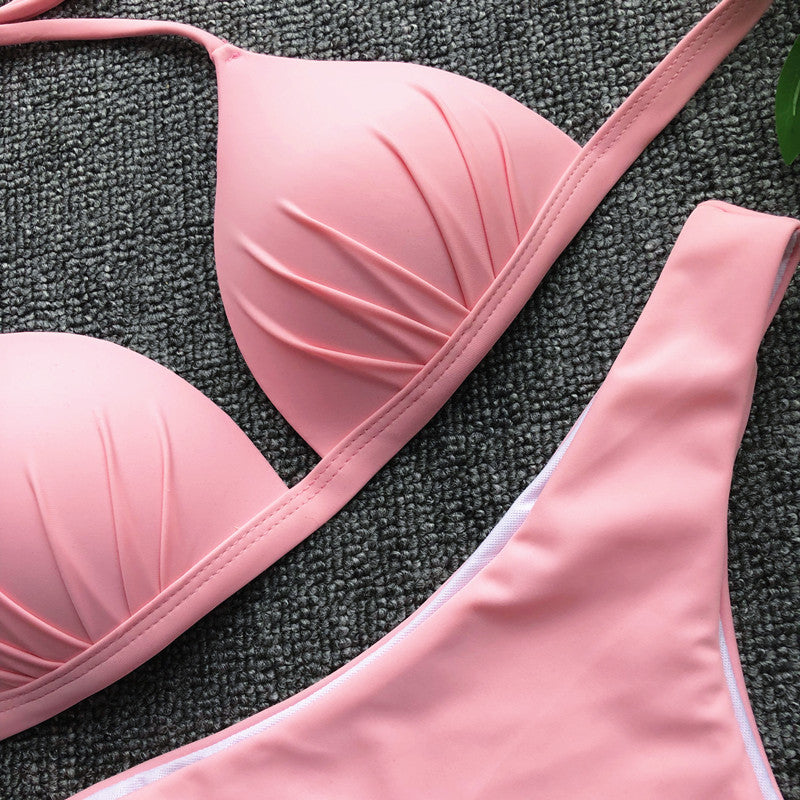2025 Halter Bra Cup Bikini Sexy Swimsuit Female White Swimwear Women Push up Bikini set Brazilian Bathing Suit Bandeau Swim suit