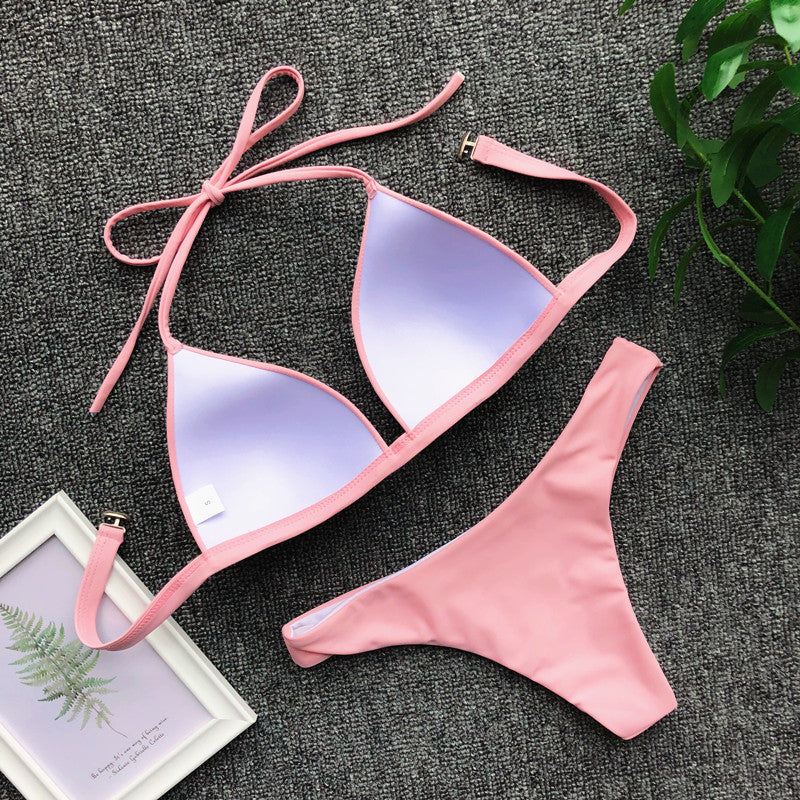 2025 Halter Bra Cup Bikini Sexy Swimsuit Female White Swimwear Women Push up Bikini set Brazilian Bathing Suit Bandeau Swim suit