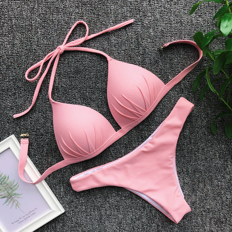 2025 Halter Bra Cup Bikini Sexy Swimsuit Female White Swimwear Women Push up Bikini set Brazilian Bathing Suit Bandeau Swim suit