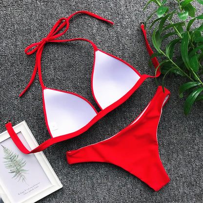 2025 Halter Bra Cup Bikini Sexy Swimsuit Female White Swimwear Women Push up Bikini set Brazilian Bathing Suit Bandeau Swim suit