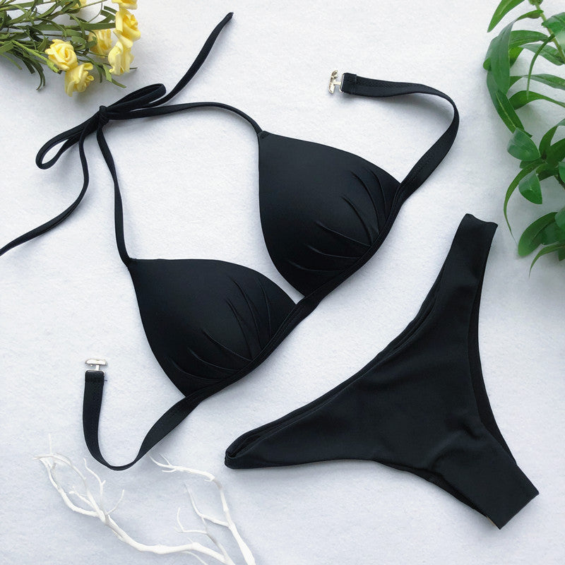 2025 Halter Bra Cup Bikini Sexy Swimsuit Female White Swimwear Women Push up Bikini set Brazilian Bathing Suit Bandeau Swim suit