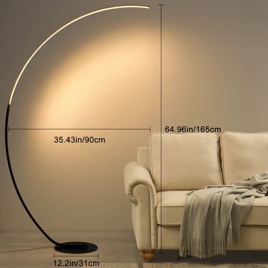 [65" Modern Floor Lamp] 65 Inch Modern Arched Floor Lamp | With Remote, 3 Color Temperatures Dimmable Black LED Color Changing Curved Ambient Lighting For Bedroom And Living Room