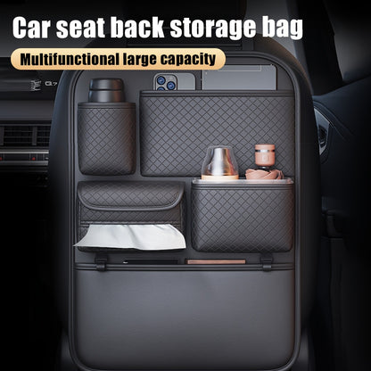 1pc Car Seat Back Organizer with Diamond Pattern - Faux Leather Multi-Compartment Storage Bag for Water Bottles, Tablets, Laptops, and Accessories, Black, Backseat Organizer | Stylish Storage Bag | Faux Leather Bag, Car Stora