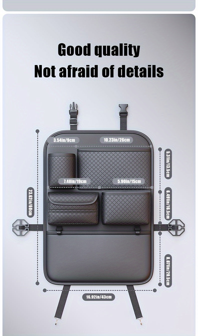 1pc Car Seat Back Organizer with Diamond Pattern - Faux Leather Multi-Compartment Storage Bag for Water Bottles, Tablets, Laptops, and Accessories, Black, Backseat Organizer | Stylish Storage Bag | Faux Leather Bag, Car Stora