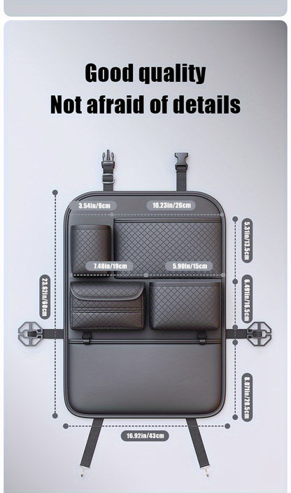 1pc Car Seat Back Organizer with Diamond Pattern - Faux Leather Multi-Compartment Storage Bag for Water Bottles, Tablets, Laptops, and Accessories, Black, Backseat Organizer | Stylish Storage Bag | Faux Leather Bag, Car Stora