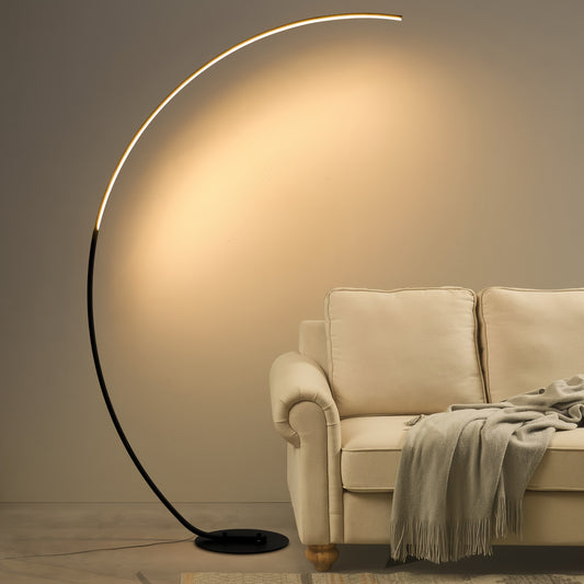 [65" Modern Floor Lamp] 65 Inch Modern Arched Floor Lamp | With Remote, 3 Color Temperatures Dimmable Black LED Color Changing Curved Ambient Lighting For Bedroom And Living Room