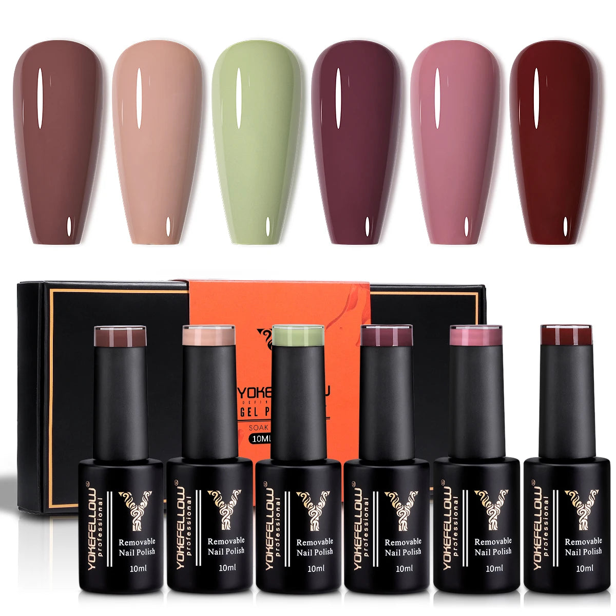 YOKEFELLOW 6Pcs/Set Fall Winter Gel Nail Polish Semi Permanent UV Led Gel Varnish Brown Orange Pumpkin Halloween Christmas Gift