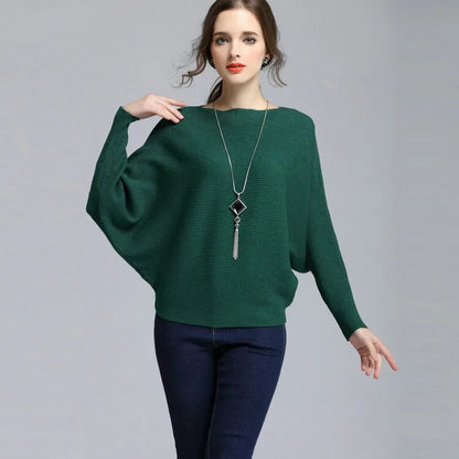 19 Colors Women Knitted Long Batwing Sleeves Loose Sweater Autumn Outstreet High Stretch Knitwear Wide Collar Pullover Knits