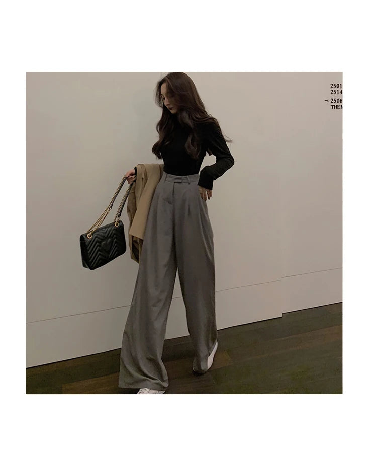 2022 Spring Suit Pants Female Solid Wide Leg Pants Women Full Length Pants Ladies High Quality simple Casual Straight Pants