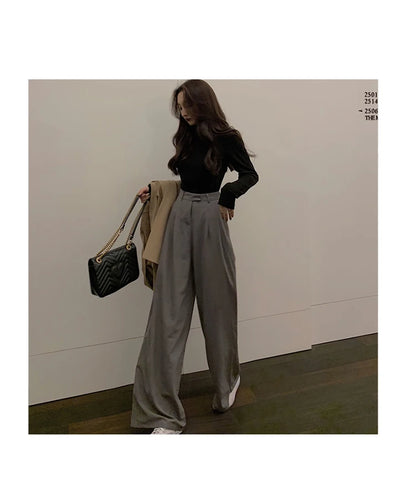 2022 Spring Suit Pants Female Solid Wide Leg Pants Women Full Length Pants Ladies High Quality simple Casual Straight Pants