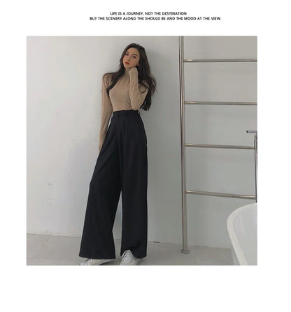 2022 Spring Suit Pants Female Solid Wide Leg Pants Women Full Length Pants Ladies High Quality simple Casual Straight Pants
