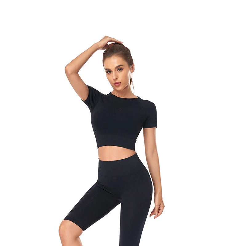 WAREBALL Women Yoga Shirts Short Sleeve Crop Top Gym Tops Fitness Running Workout Sport T-Shirts Sports Wear