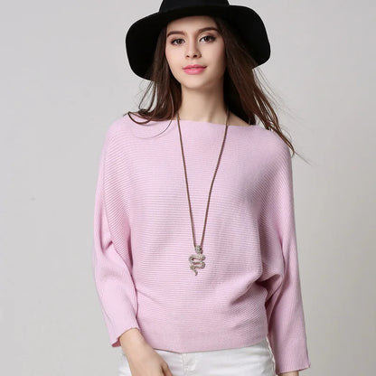 19 Colors Women Knitted Long Batwing Sleeves Loose Sweater Autumn Outstreet High Stretch Knitwear Wide Collar Pullover Knits