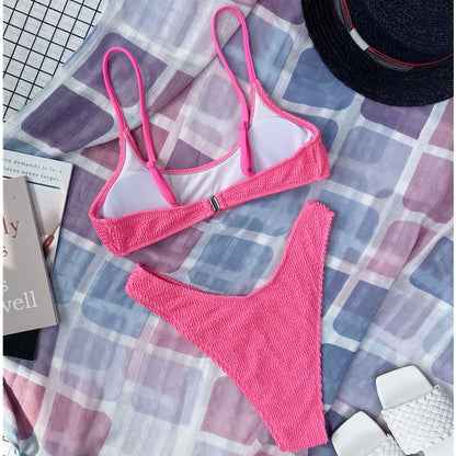 7 Colors Wrinkled Crinkled Triangle Bikini Women Swimwear Female Swimsuit Two-pieces Bikini set Bather Bathing Suit Swim Lady