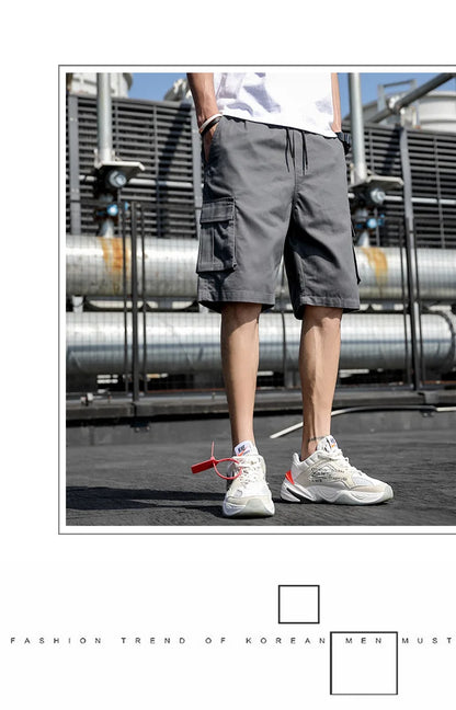 Summer Men's Outdoor Camouflage Cargo Shorts Pocket Cotton Casual Half Pants Mid Waist Drawstring Loose Shorts Bib Overalls 7XL