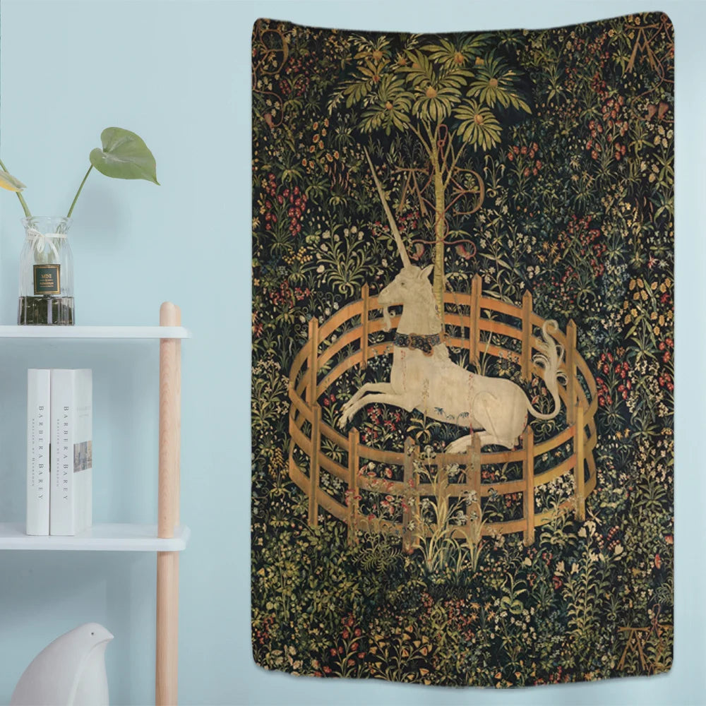 The Unicorn In Captivity Wall Tapestry Cover Beach Towel Picnic Yoga Mat Home Decoration Animal Covering