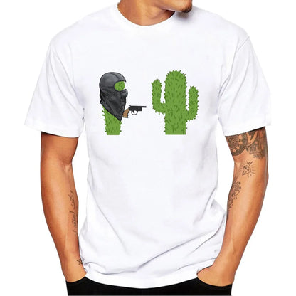 Cactus Funny Men Collar T Shirt Basic Casual T-shirt Men Short Sleeve Tshirt Men Funny Tumblr Graphic Elastic Tee Shirt