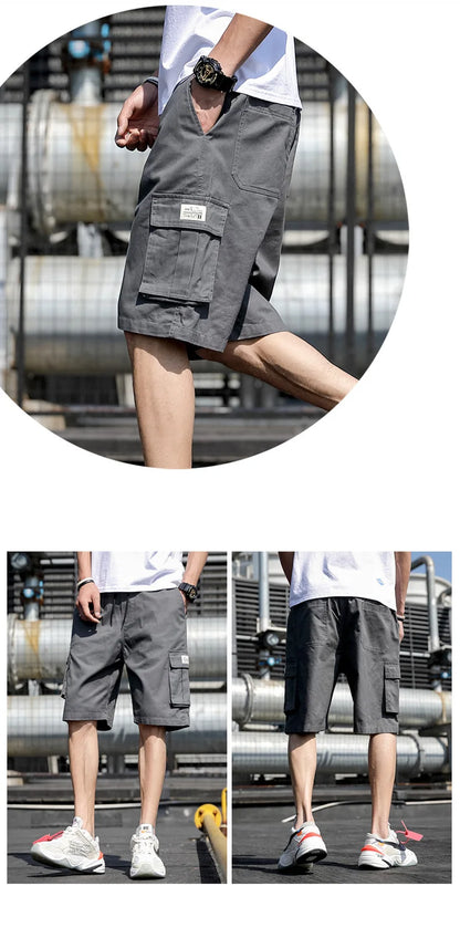 Summer Men's Outdoor Camouflage Cargo Shorts Pocket Cotton Casual Half Pants Mid Waist Drawstring Loose Shorts Bib Overalls 7XL