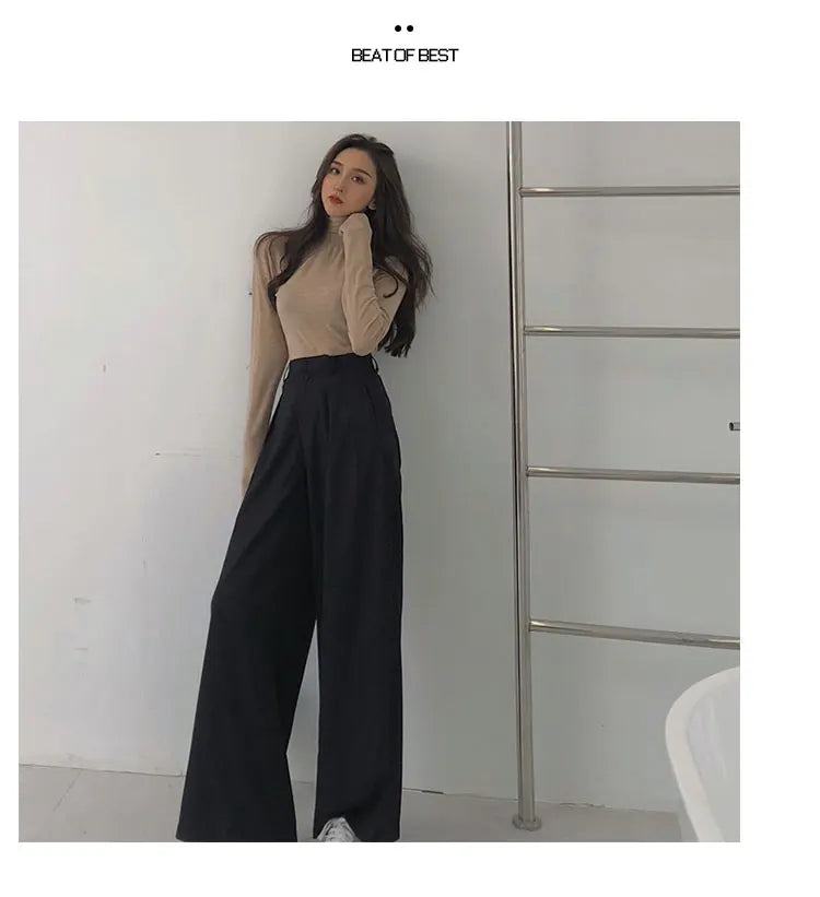 2022 Spring Suit Pants Female Solid Wide Leg Pants Women Full Length Pants Ladies High Quality simple Casual Straight Pants