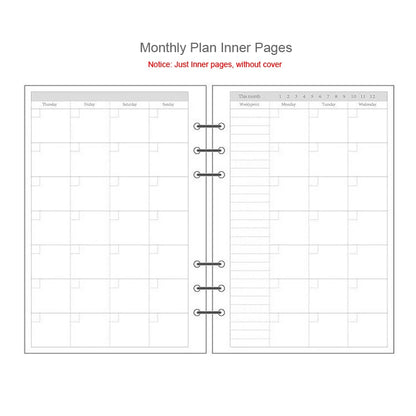 A5 A6 Loose Leaf Notebook Refill Spiral Binder Inner Page Diary Weekly Monthly Planner To Do List Line Dot Grid Inside Paper