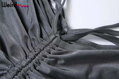 Weird Puss Y2K Low Waist Flare Pants Women Drawstring Ruched Long Trousers Elastic Casual Streetwear Fashion Bandage Bottoms