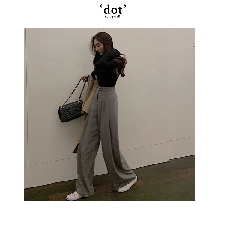 2022 Spring Suit Pants Female Solid Wide Leg Pants Women Full Length Pants Ladies High Quality simple Casual Straight Pants