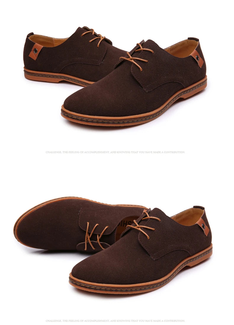 2024 Spring Suede Leather Men Shoes Oxford Casual Shoes Classic Sneakers Comfortable Footwear Dress Shoes Large Size Flats