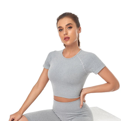 WAREBALL Women Yoga Shirts Short Sleeve Crop Top Gym Tops Fitness Running Workout Sport T-Shirts Sports Wear