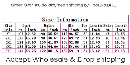 5xl Plus Size Women Clothing Wholesale Summer Outfits Crop Tops and Pleated Skirt Tracksuit Sweet Dress Suits Dropshipping