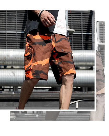 Summer Men's Outdoor Camouflage Cargo Shorts Pocket Cotton Casual Half Pants Mid Waist Drawstring Loose Shorts Bib Overalls 7XL