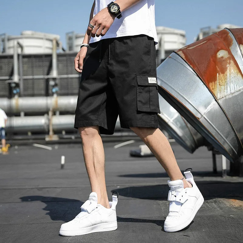 Summer Men's Outdoor Camouflage Cargo Shorts Pocket Cotton Casual Half Pants Mid Waist Drawstring Loose Shorts Bib Overalls 7XL