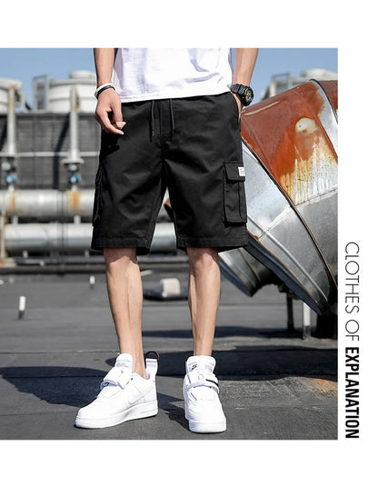Summer Men's Outdoor Camouflage Cargo Shorts Pocket Cotton Casual Half Pants Mid Waist Drawstring Loose Shorts Bib Overalls 7XL