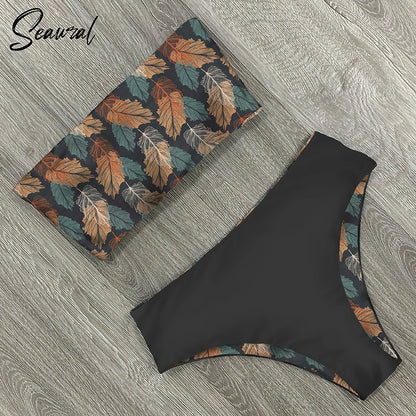 2024 New Sexy Low Hight Bikini Set Swimwear Women Bandeau Female Print Floral Strappy Swimsuit Bathing Suit Beach Wear Biquini