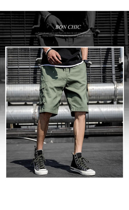 Summer Men's Outdoor Camouflage Cargo Shorts Pocket Cotton Casual Half Pants Mid Waist Drawstring Loose Shorts Bib Overalls 7XL