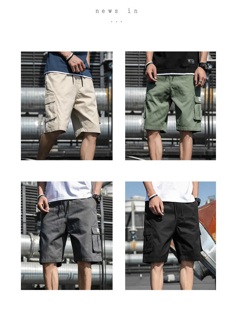 Summer Men's Outdoor Camouflage Cargo Shorts Pocket Cotton Casual Half Pants Mid Waist Drawstring Loose Shorts Bib Overalls 7XL