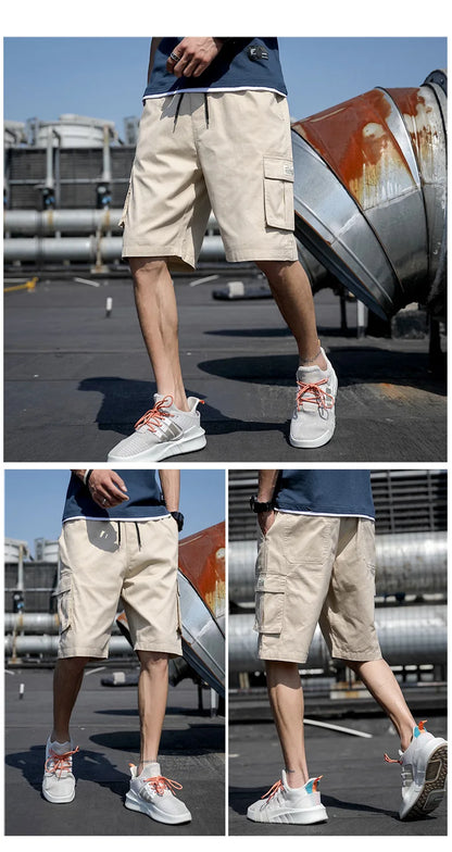 Summer Men's Outdoor Camouflage Cargo Shorts Pocket Cotton Casual Half Pants Mid Waist Drawstring Loose Shorts Bib Overalls 7XL
