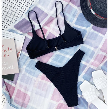 7 Colors Wrinkled Crinkled Triangle Bikini Women Swimwear Female Swimsuit Two-pieces Bikini set Bather Bathing Suit Swim Lady