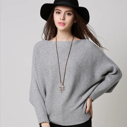 19 Colors Women Knitted Long Batwing Sleeves Loose Sweater Autumn Outstreet High Stretch Knitwear Wide Collar Pullover Knits