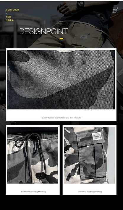 Summer Men's Outdoor Camouflage Cargo Shorts Pocket Cotton Casual Half Pants Mid Waist Drawstring Loose Shorts Bib Overalls 7XL