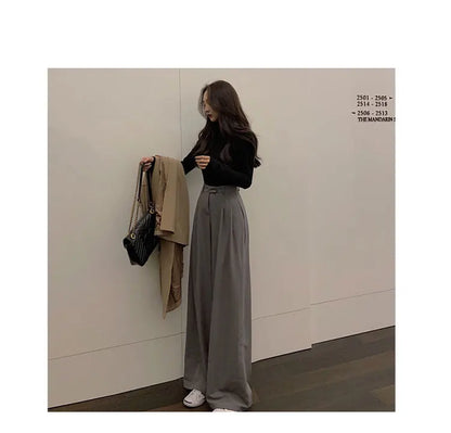 2022 Spring Suit Pants Female Solid Wide Leg Pants Women Full Length Pants Ladies High Quality simple Casual Straight Pants