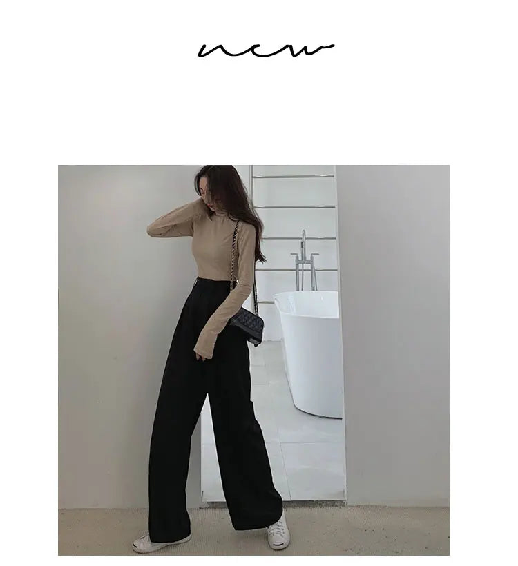 2022 Spring Suit Pants Female Solid Wide Leg Pants Women Full Length Pants Ladies High Quality simple Casual Straight Pants