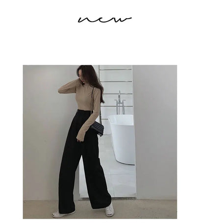 2022 Spring Suit Pants Female Solid Wide Leg Pants Women Full Length Pants Ladies High Quality simple Casual Straight Pants