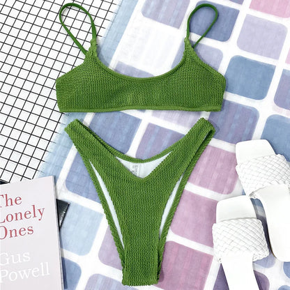 7 Colors Wrinkled Crinkled Triangle Bikini Women Swimwear Female Swimsuit Two-pieces Bikini set Bather Bathing Suit Swim Lady