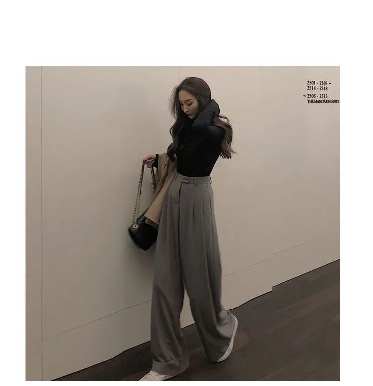 2022 Spring Suit Pants Female Solid Wide Leg Pants Women Full Length Pants Ladies High Quality simple Casual Straight Pants