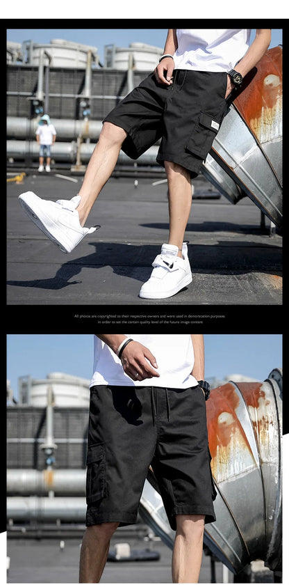 Summer Men's Outdoor Camouflage Cargo Shorts Pocket Cotton Casual Half Pants Mid Waist Drawstring Loose Shorts Bib Overalls 7XL