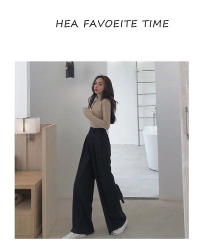 2022 Spring Suit Pants Female Solid Wide Leg Pants Women Full Length Pants Ladies High Quality simple Casual Straight Pants