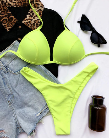 2025 Halter Bra Cup Bikini Sexy Swimsuit Female White Swimwear Women Push up Bikini set Brazilian Bathing Suit Bandeau Swim suit