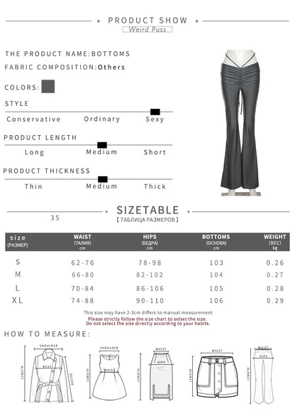 Weird Puss Y2K Low Waist Flare Pants Women Drawstring Ruched Long Trousers Elastic Casual Streetwear Fashion Bandage Bottoms