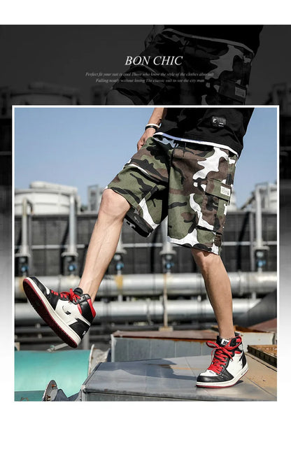 Summer Men's Outdoor Camouflage Cargo Shorts Pocket Cotton Casual Half Pants Mid Waist Drawstring Loose Shorts Bib Overalls 7XL